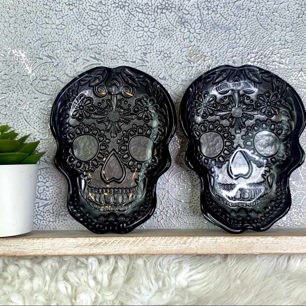 Halloween Day Of The Dead Set Mercury Glass Trinket Trays